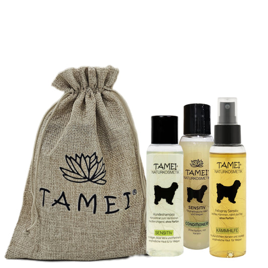 Pflegeset Sensitiv im Jutebeutel- Shampoo, Conditioner& Fellspray