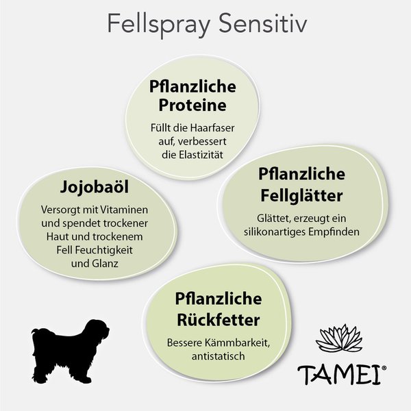 Tamei Bio Fellspray zur Kämmhilfe und Pflege, für empfindliche Hunde und Welpen, ohne Parfüm, 100ml